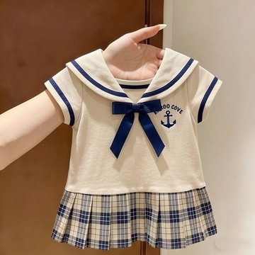 Mini baby🌷女童海軍風夏季薄款連衣裙女寶寶公主格子裙子韓版夏裝