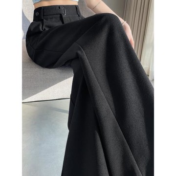 黑色高級感西裝褲子女春秋季2024新款高腰寬松窄版直筒闊腿褲垂感