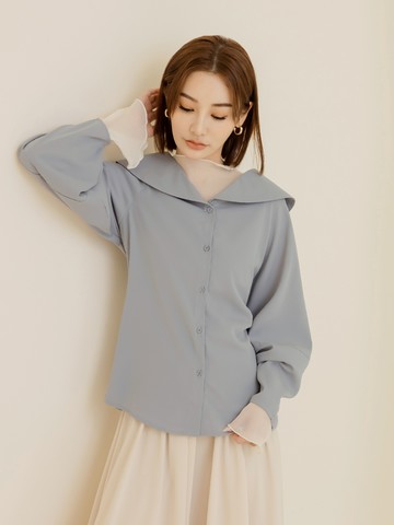 不易皺大翻領拋袖開襟上衣