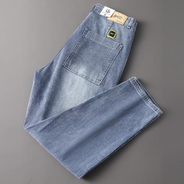 休閑牛仔褲男寬松小腳2020春夏季薄款貼布口袋設計九分牛仔褲男潮