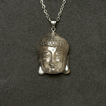 端午能量千年古寺+佛陀成道四大聖地加持髮晶 茶晶 超滿絲 佛頭項鍊 早期料 手工雕刻 附不鏽鋼鍊 天然晶礦 S26AG02-12