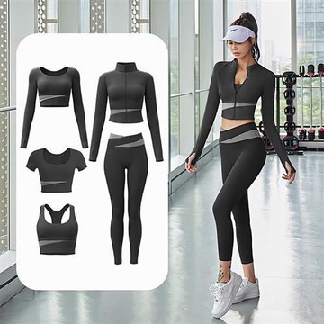 【米蘭精品】瑜珈服套裝長袖運動服(五件套)-外套背心T侐長褲女休閒服3色74ek16