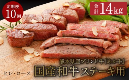  熊本県産 ステーキ用 あか牛 (ヒレ肉 600g ・ ロース肉 800g) 定期便 セット 牛肉 国産 赤牛 食べ比べ