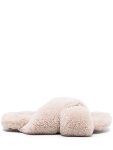 Yves Salomon - fleece-texture crossover-straps slides - women - Rubber/Sheep Skin/Shearling/Sheep Skin/Shearling - 38 - Neutrals