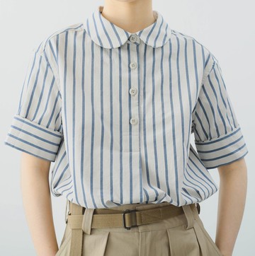 【鹽系海軍】法式復古/條紋彼得潘領襯衫
