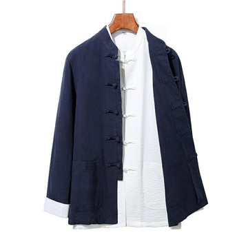 唐裝上衣長袖漢服-中年寬鬆薄款盤扣男外套3色74fo36【獨家進口】【米蘭精品】