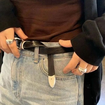 Blie 男生皮帶 腰帶 腰帶男潮流韓版INS文藝青年范銀針扣男女士裝飾腰帶時尚各種新款自動扣