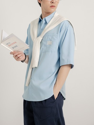 親膚棉質前後撞色口袋短袖襯衫