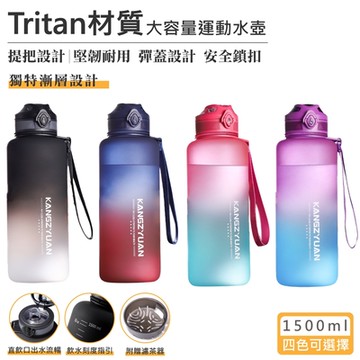 【QHL 酷奇】Tritan材質 彈蓋漸層運動水壺-1500ml(內帶茶隔 茶水分離 健康飲水)