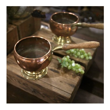 英國老件.早期手工製作木頭手柄紅銅黃銅拼接器皿.水瓢.香爐.花器