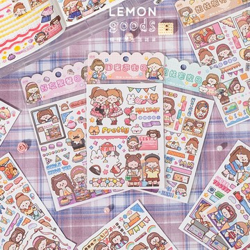 🍋檸檬青🍋清倉現貨柒柒閨蜜日常系列4款4張入可愛卡通少女需自行剪裁貼紙手賬裝飾素材