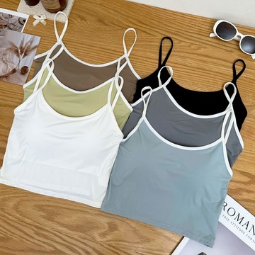 【Fee爆款7色】冰絲凉感 Bra top🔥小可愛 冰絲小可愛 細肩帶背心 罩杯上衣 罩杯背心 背心內衣 秋冬穿搭