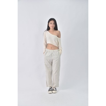 (L) uniqlo高腰質感棉質純棉白色長褲二手衣