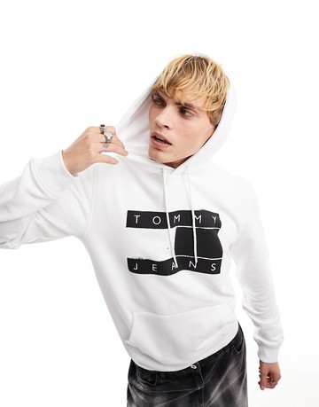 Tommy Jeans regular flag spray paint logo hoodie in white
