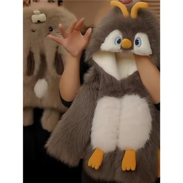 女孩冬季洋氣可愛企鵝立體卡通外套寶寶休閑時尚加厚保暖毛毛衣潮