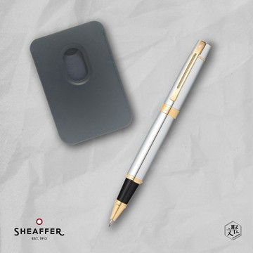 客製化刻字【SHEAFFER】300系列銀桿金夾鋼珠筆+手機磁性卡夾禮盒 (原廠正貨)