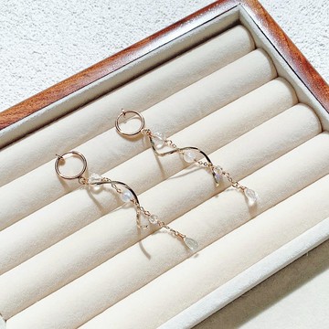 白水晶 月光石 海藍寶水滴 14K包金 天然水晶 耳夾 無耳洞 耳環