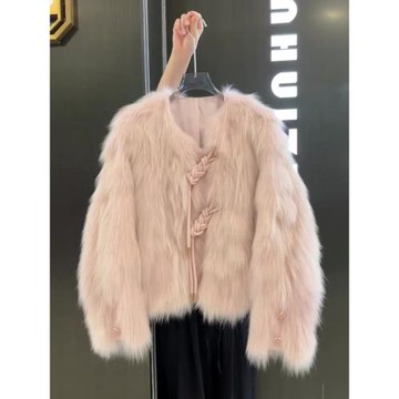 (免運)粉色小香風仿貂絨環保皮草外套女冬季小個子短款皮毛一體毛毛上衣