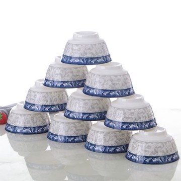 景德鎮高檔10只飯碗家用陶瓷吃飯碗青花瓷碗可微波爐面碗湯碗餐具