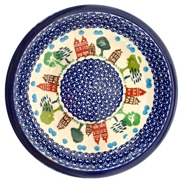 波蘭陶Zaklady 圓形深盤 22cm 波蘭製  藍色 + 白色  1個