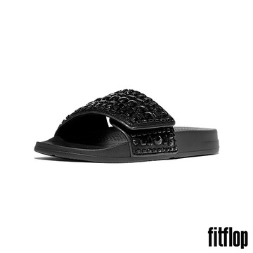 【FitFlop】iQUSHION 可調式多水鑽輕量涼鞋-女(靚黑色)