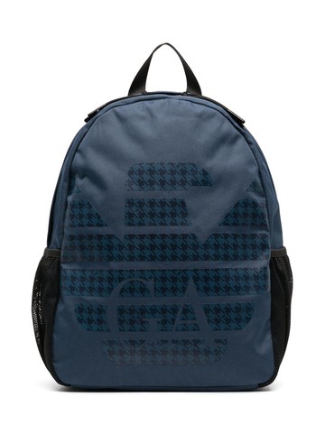 Emporio Armani Kids - houndstooth logo-print backpack - kids - Nylon - One Size - Blue