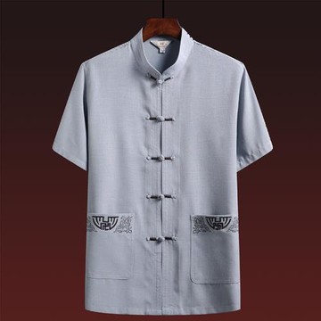2024夏季中國風唐裝男短袖夏裝中老年襯衫男士薄款寬松棉麻上衣男