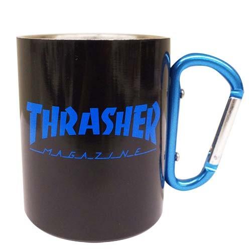 THRASHER スラッシャー カラビナマグカップ ブルー コップ ステンレス製 300ml 食器 スケーターのマグカップ オシャレ 日用品 アウトドア キャンプ