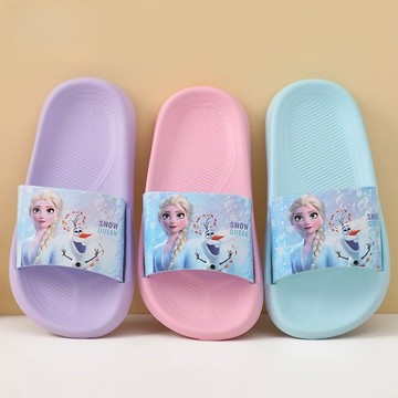 拖鞋 冰雪奇緣兒童卡通拖鞋 卡通圖案EVA夏季室內外涼拖鞋 居家柔軟輕便防滑耐磨拖鞋 艾莎公主雪寶一字拖 1117