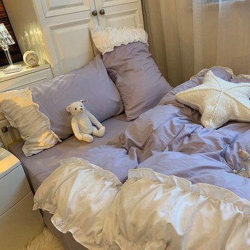 【臺灣出貨】公主風紫色少女心被套牀上用品四件套韓式水洗棉牀單人宿舍三件套