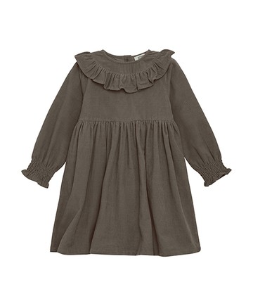 素面褐色燈芯絨長袖洋裝92cm