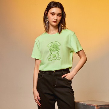 小精靈毛巾繡精梳棉短袖T恤_綠色【MON'S 流行服飾】