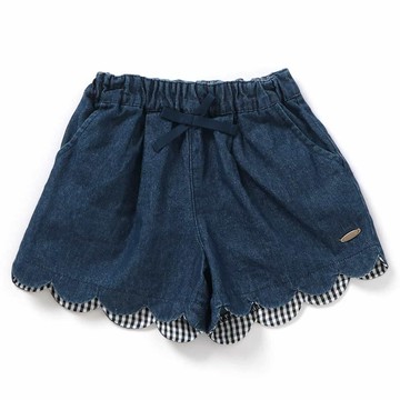 日本 apres les cours - 貝殼褲管可愛女孩短褲-丹寧藍