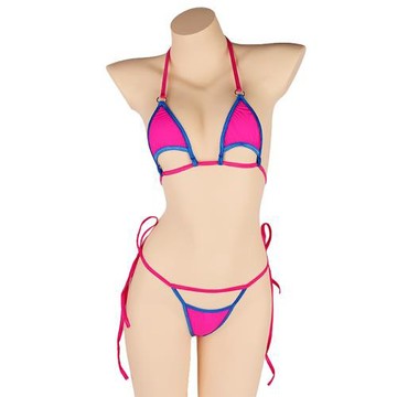 三點式泳衣女系帶透明冰絲性感透視比基尼套裝綁帶鏤空游泳內衣