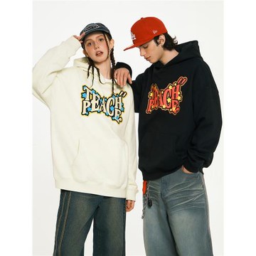 TEACH PEACE潮牌滿天星字母LOGO連帽衛衣寬松街頭情侶休閑帽衫秋