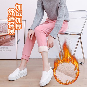 加絨加厚羊羔絨運動褲女褲子束腳外穿保暖棉褲小個子休閑衛褲冬季