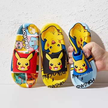 兒童涼拖鞋夏防滑男童一字拖女孩浴室男孩卡通寶可夢可愛寶寶外穿