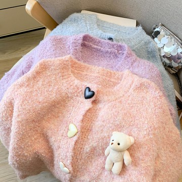 ＊ORead＊針織開襟衫軟糯毛衣外套 含小熊公仔(4色F碼)