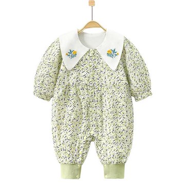 夢幻娃嬰兒衣服春裝女寶寶碎花連體衣純棉長袖雙層2025新款外出服