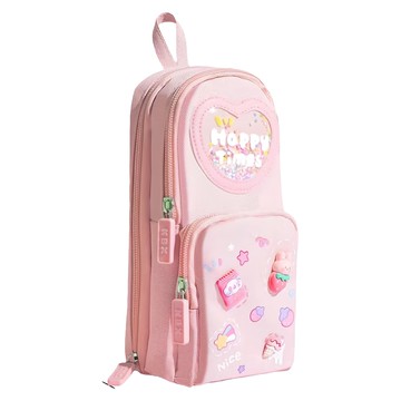 咔巴熊 可立式三層六格可愛書包造型筆袋  1個  粉紅色