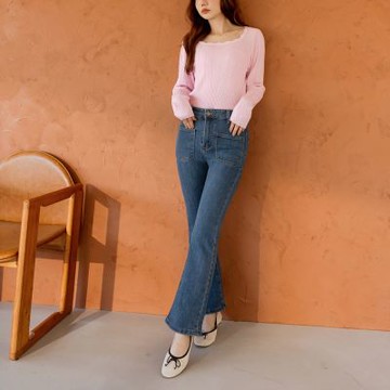 OB嚴選-內磨毛雙口袋微喇叭牛仔褲《BA7959-》