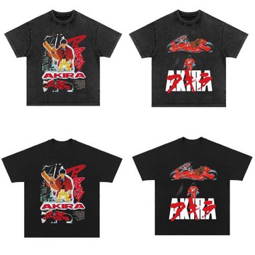 日系動漫卡通阿基拉直噴潮流歐美街頭寬松圓領水洗復古短袖T恤