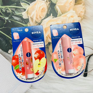 潼漾小舖 日本 nivea 清新水滴潤唇膏 3.5g 蘋果香/蜜桃香 兩種風味供選
