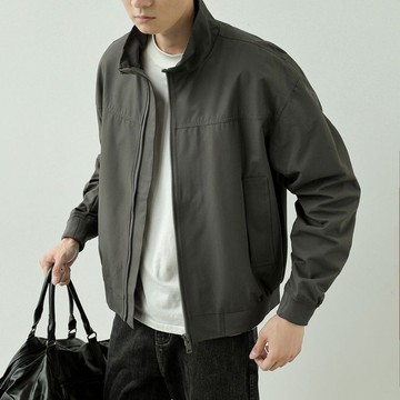 春秋季韓版時髦復古工裝立領飛機服夾克男 寬鬆短版外套男