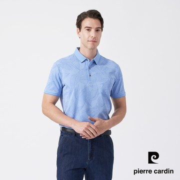 【pierre cardin 皮爾卡登】男款 網眼葉片印花短袖POLO衫-水藍色 (5247251-35)