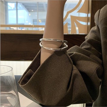 S925純銀開口個性簡約復古英文字母小眾設計做舊光面氣質學生手鐲