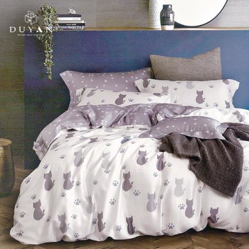 【DUYAN 竹漾】舒柔棉四件式兩用被床包組  喵語呢喃 台灣製(加大)