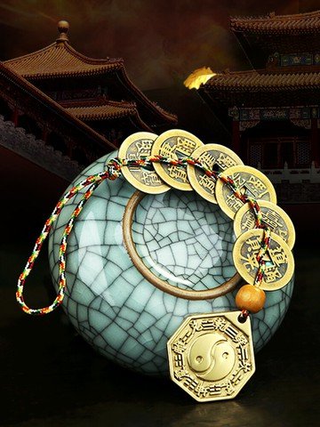 禪意閣 銅凸鏡太極鏡凹鏡平面鏡五帝錢六帝錢掛件八卦鏡掛件家居