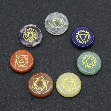 KJ- 549-天然水晶七彩石頭圓片瑜伽石7顆絨布袋裝 wish亞馬遜跨境熱賣