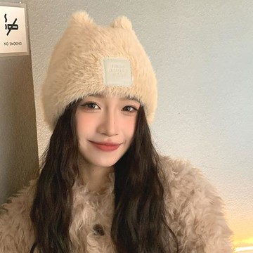 Acorn*橡果-日系小臉四耳毛帽毛絨保暖帽防風帽護耳帽1785(米色)